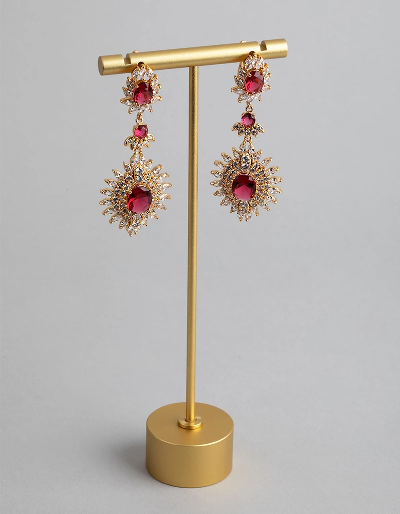 Gold Cubic Zirconia Lotus Drop Earrings