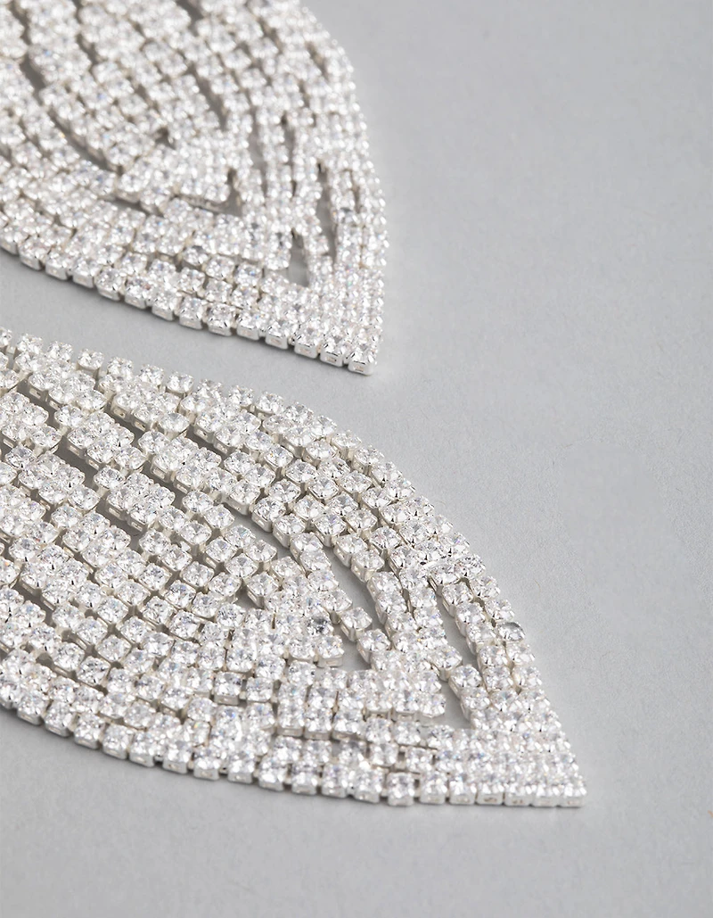 Silver Cubic Zirconia Tetris Chandelier Earrings