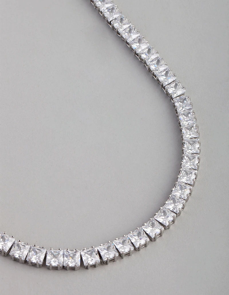 Silver Cubic Zirconia Statement Square Necklace