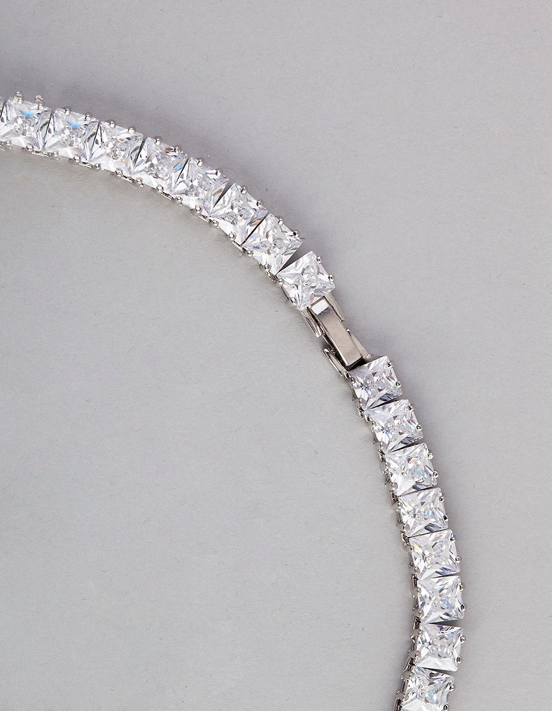 Silver Cubic Zirconia Statement Square Necklace