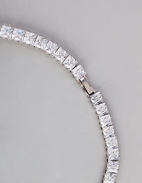Silver Cubic Zirconia Statement Square Necklace