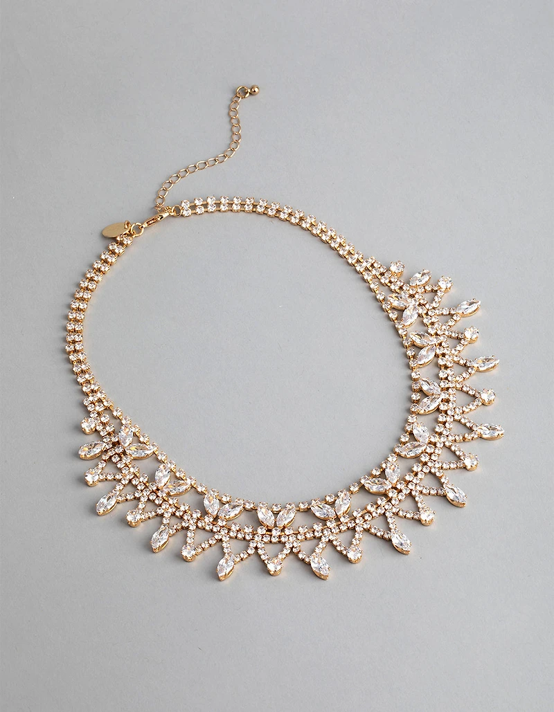 Gold Cubic Zirconia Statement Pointed Necklace