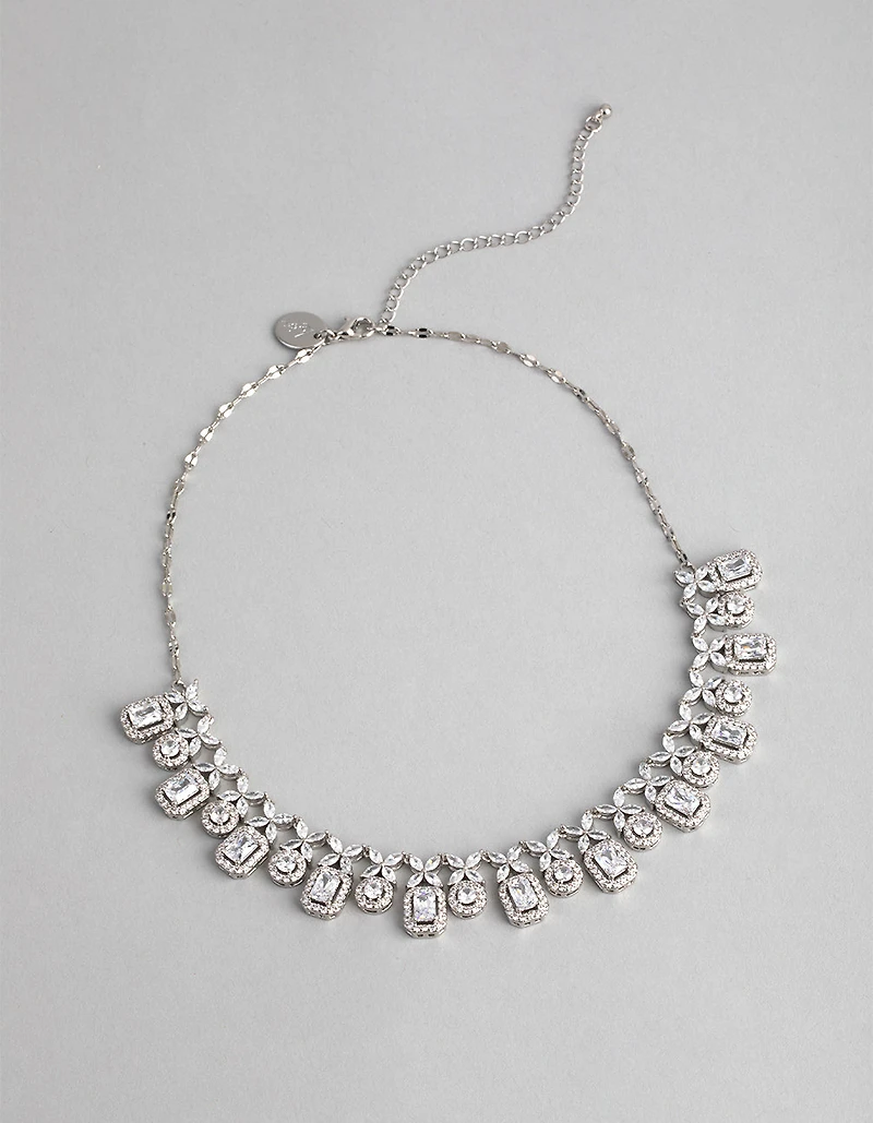 Silver Cubic Zirconia Dainty Deco Necklace