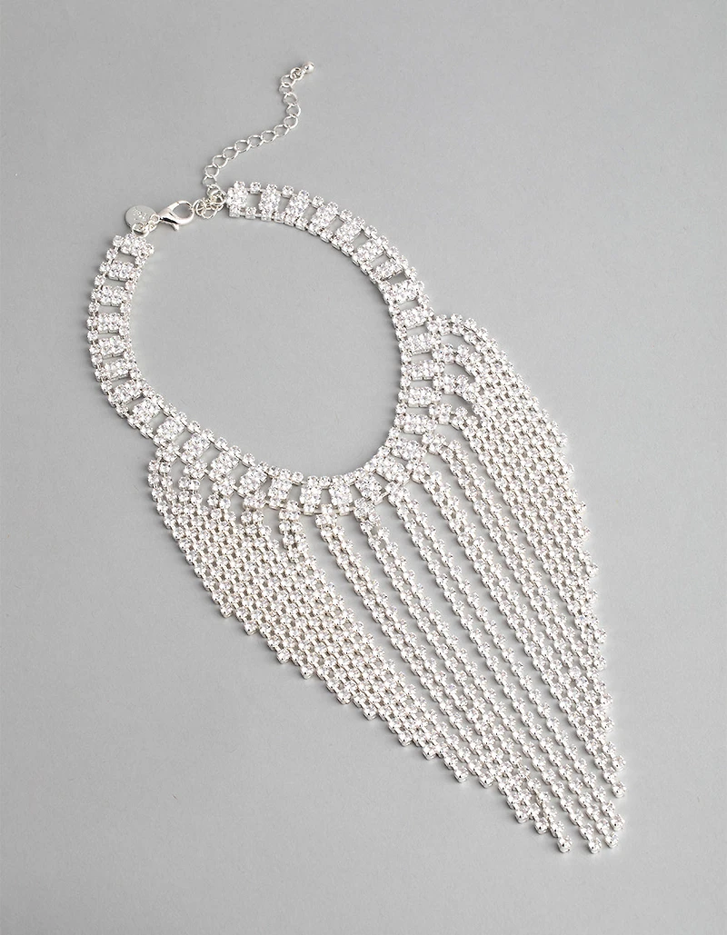Silver Cubic Zirconia Short Curtain Choker
