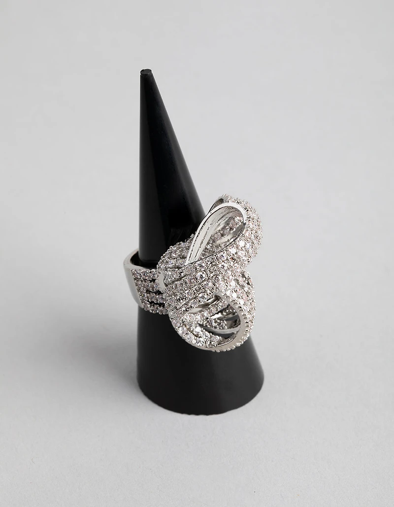 Silver Cubic Zirconia Cup Chain Knot Ring