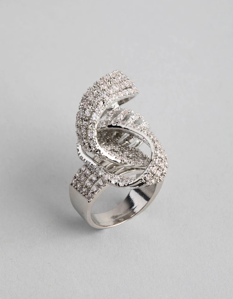 Silver Cubic Zirconia Cup Chain Knot Ring