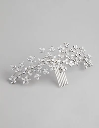 Rhodium Cubic Zirconia Flower Garden Comb