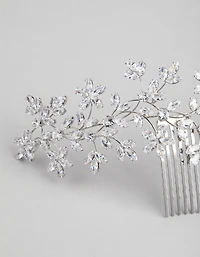 Rhodium Cubic Zirconia Flower Garden Comb