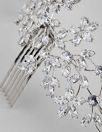 Rhodium Cubic Zirconia Flower Garden Comb