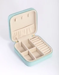 Turquoise Faux Leather Square Jewellery Box