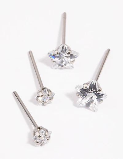 Surgical Steel Diamante Star Stud Earring Pack