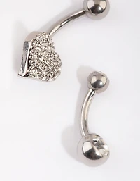 Surgical Steel Heart & Diamante Belly Ring Set