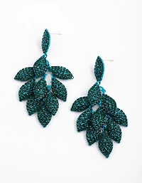 Matte Green Diamante Leaf Earrings