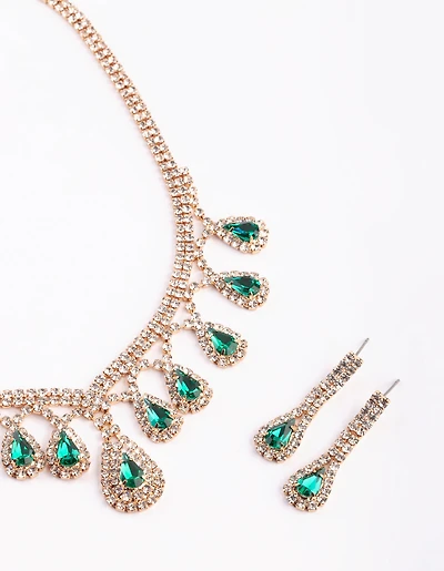 Gold Teardrop Necklace & Earrings Set