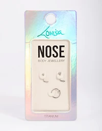 Titanium Diamante Nose Stud Pack