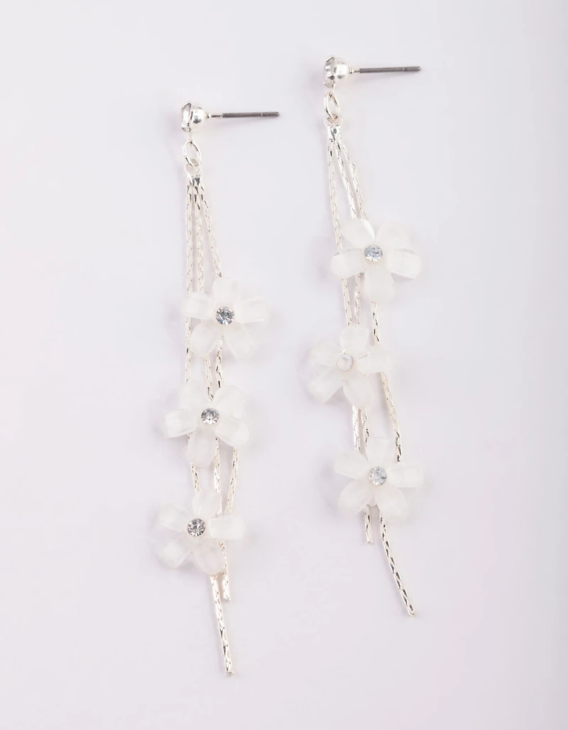 Silver Flower Drop Earrings
