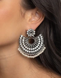 Antique Silver Pearl Bead Chandbali Earrings