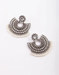 Antique Silver Pearl Bead Chandbali Earrings
