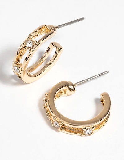 Gold Diamante Huggie Hoop Earrings