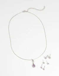 Purple Diamond Simulant Teardrop Necklace & Earrings Set