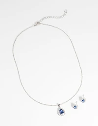 Sapphire Diamond Simulant Necklace & Earrings Set