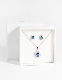 Sapphire Diamond Simulant Necklace & Earrings Set