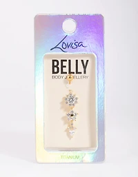 Gold Plated Titanium Floral Belly Bar