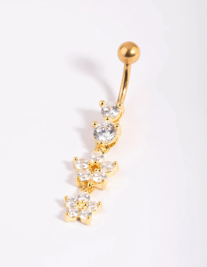 Gold Plated Titanium Flower Belly Bar