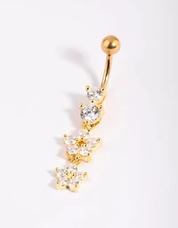 Gold Plated Titanium Flower Belly Bar