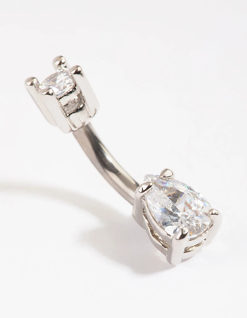 Titanium Diamante Pear Belly Bar