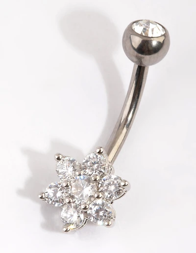 Titanium Diamante Flower Belly Bar