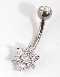 Titanium Diamante Flower Belly Bar