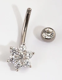 Titanium Diamante Flower Belly Bar