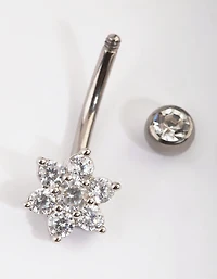 Titanium Diamante Flower Belly Bar