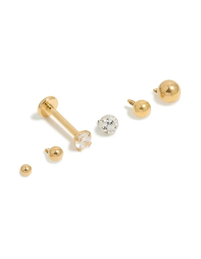 Gold Plated Titanium Flat Back Earrings With Single Flat Bar & Interchangeable Ends 6-Pack