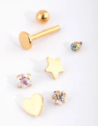 Gold Plated Titanium Mixed Motif Flat Back 6-Pack