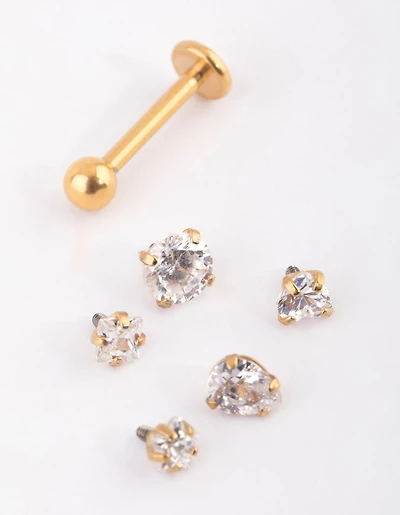 Barre plate plate en titane plaquée or avec extrémités interchangeables en pack de 6