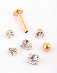 Gold Plated Titanium Single Flat Back Bar With Interchangeable Ends 6-Pack