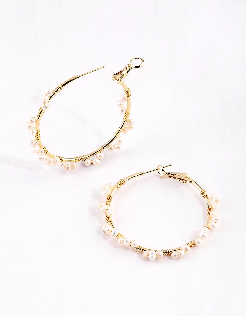 Gold Plated Hoop Earrings with Freshwater Pearls