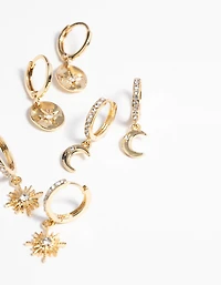 Gold Plated Celestial Huggie Hoop Earring Pack