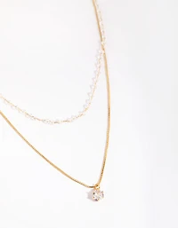 Gold Plated Necklace with Clear Stones