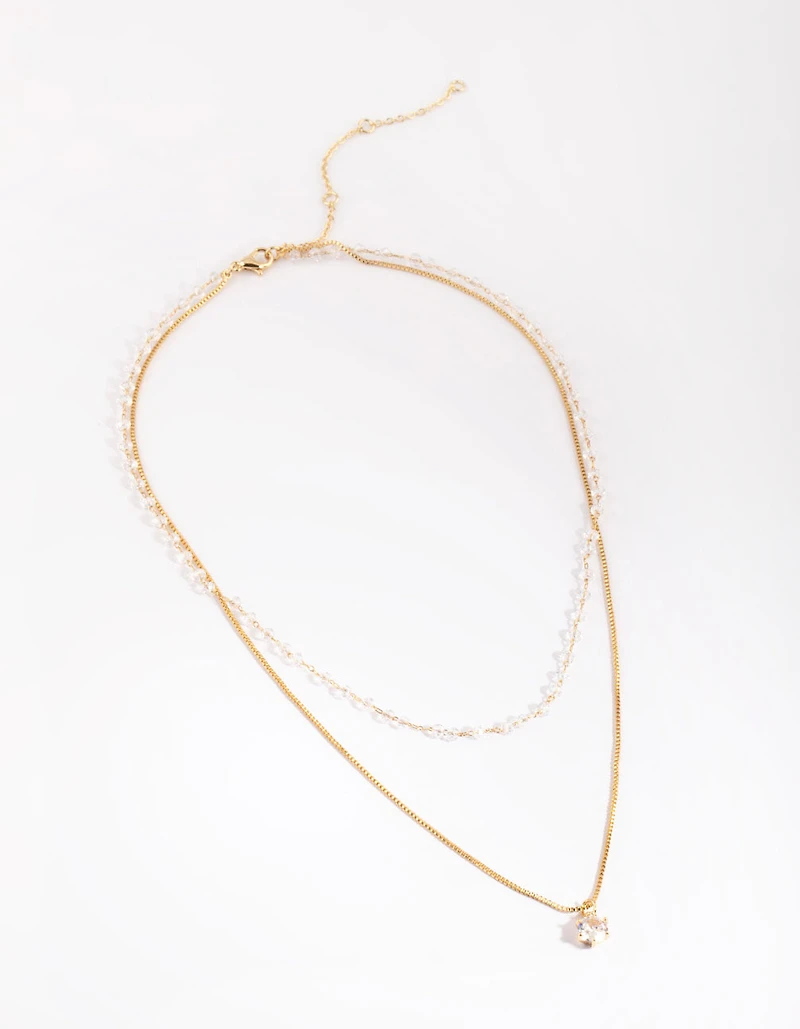 Gold Plated Necklace with Clear Stones
