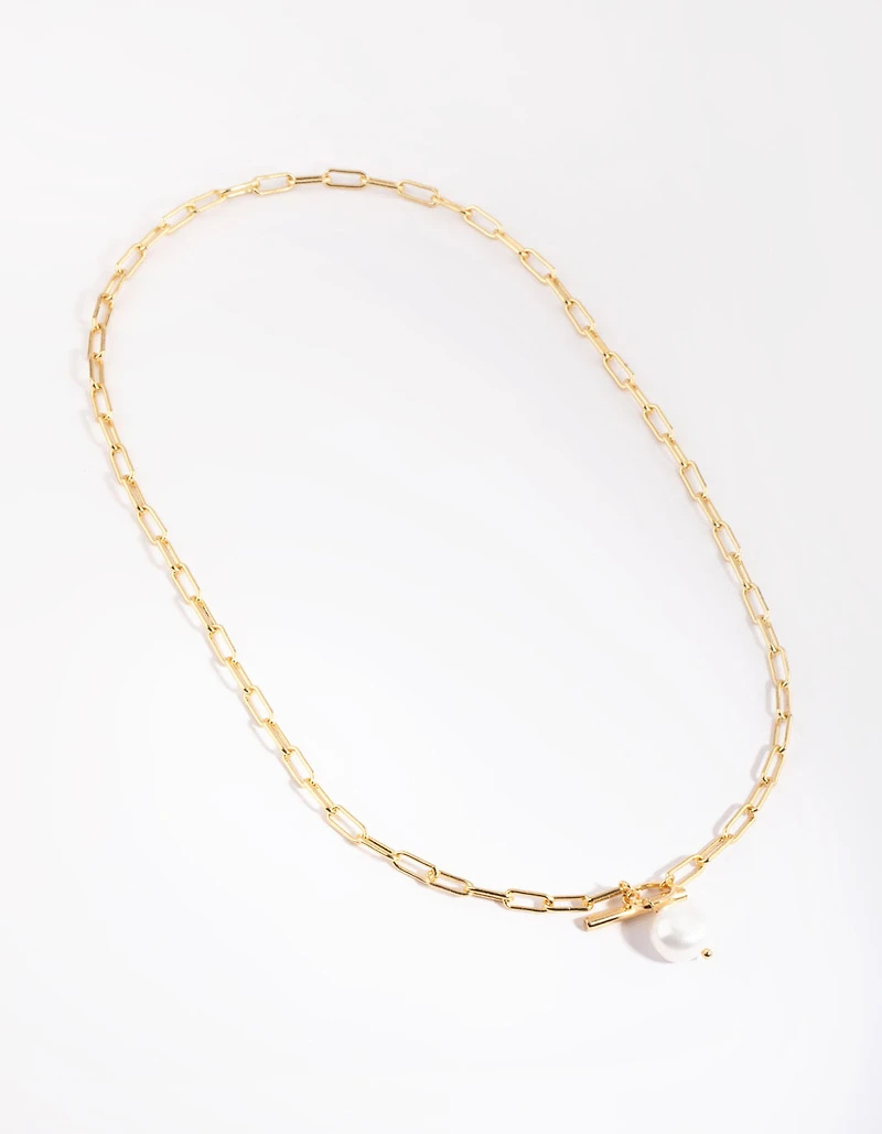 Gold Plated Fob Necklace with Freshwater Pearl