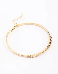 Gold Plated Baguette Bangle with Cubic Zirconia