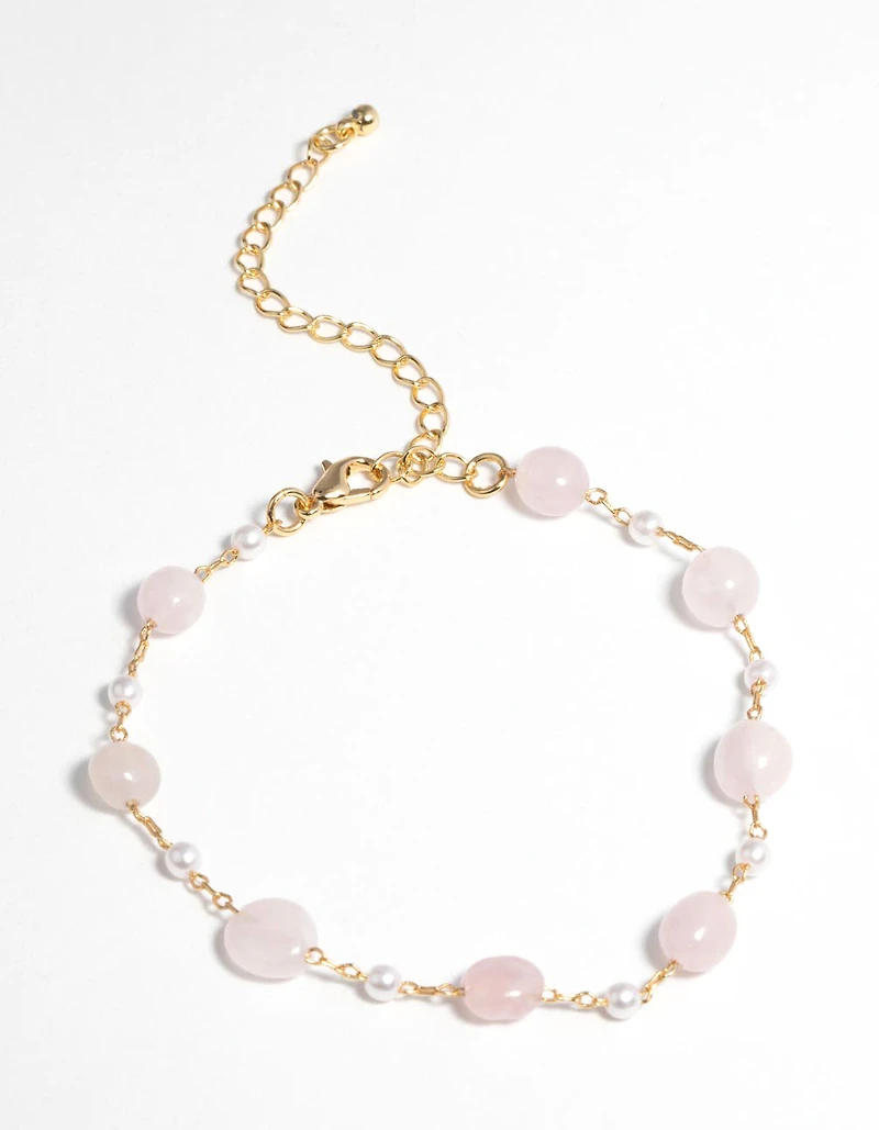 Gold Plated Bracelet with Rose Quartz
