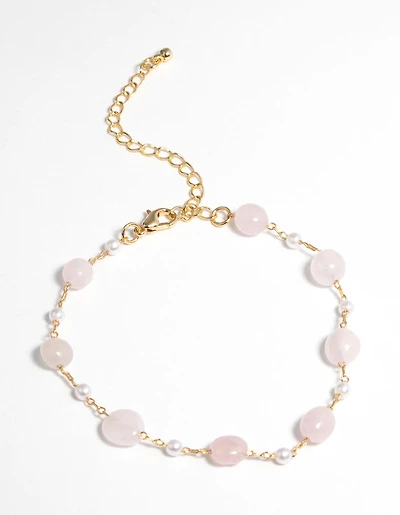 Gold Plated Bracelet with Rose Quartz