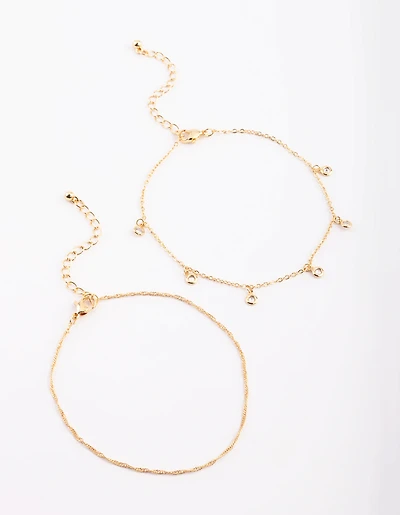 Gold Plated Anklet Set with Cubic Zirconia