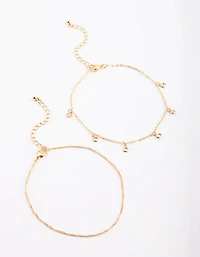 Gold Plated Anklet Set with Cubic Zirconia