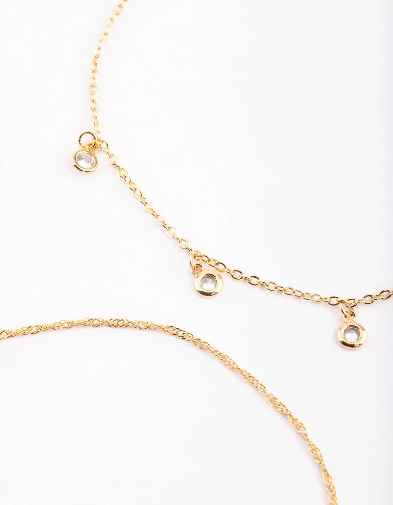 Gold Plated Anklet Set with Cubic Zirconia
