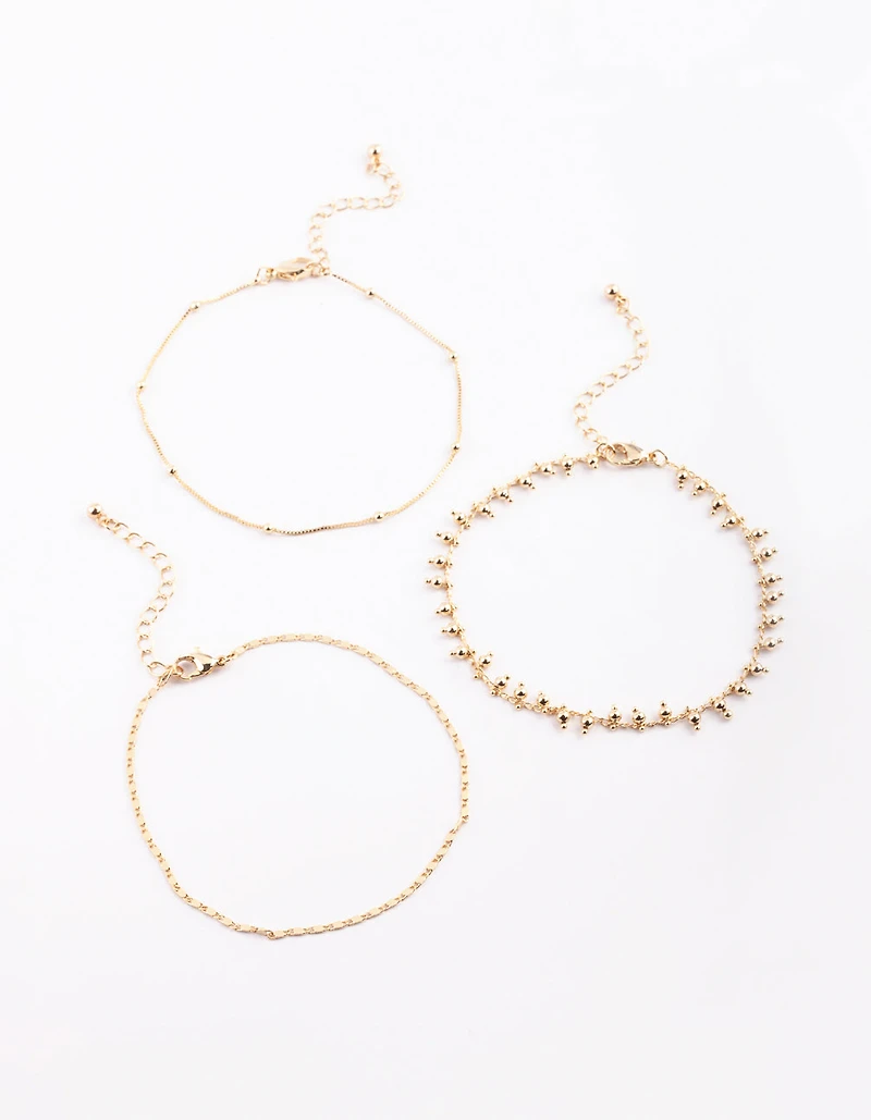Gold Plated Dainty Anklet Pack